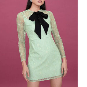 Pomelo Oversized Bow Lace Accent Dress - Light Green‎